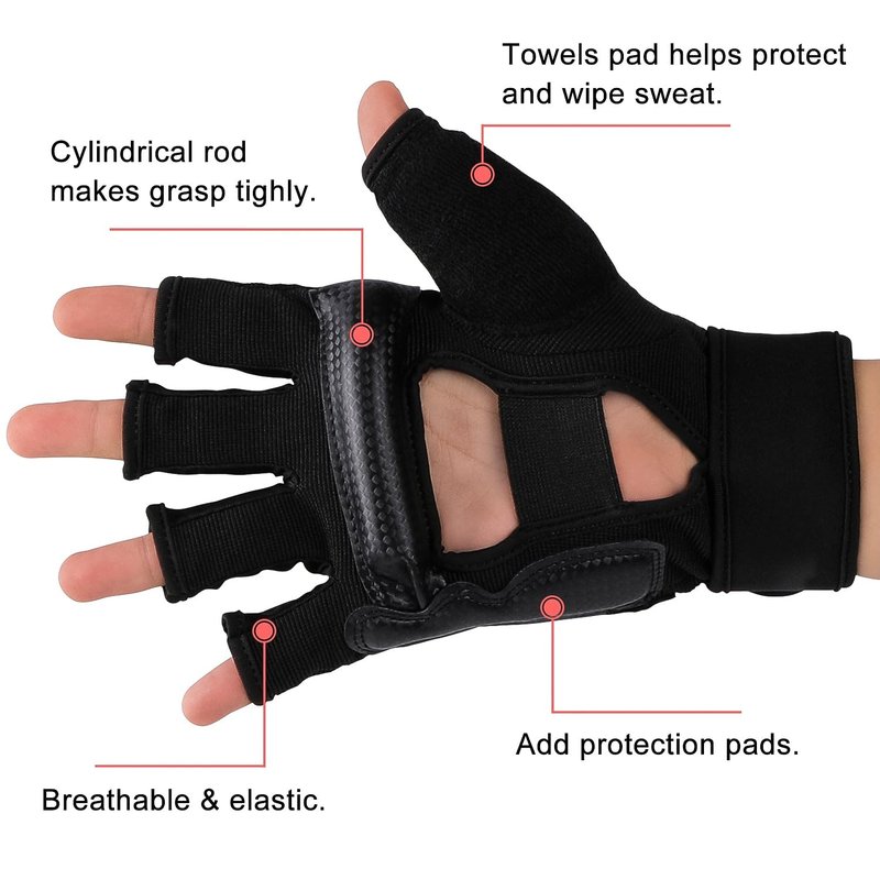 FitsT4 Sports Half Mitts MMA UFC Training Boxing Punch Bag Kickboxing Sparring Grappling Martial Arts Muay Thai Taekwondo Wrist Wraps Support Gloves for Women Men Kids Black L