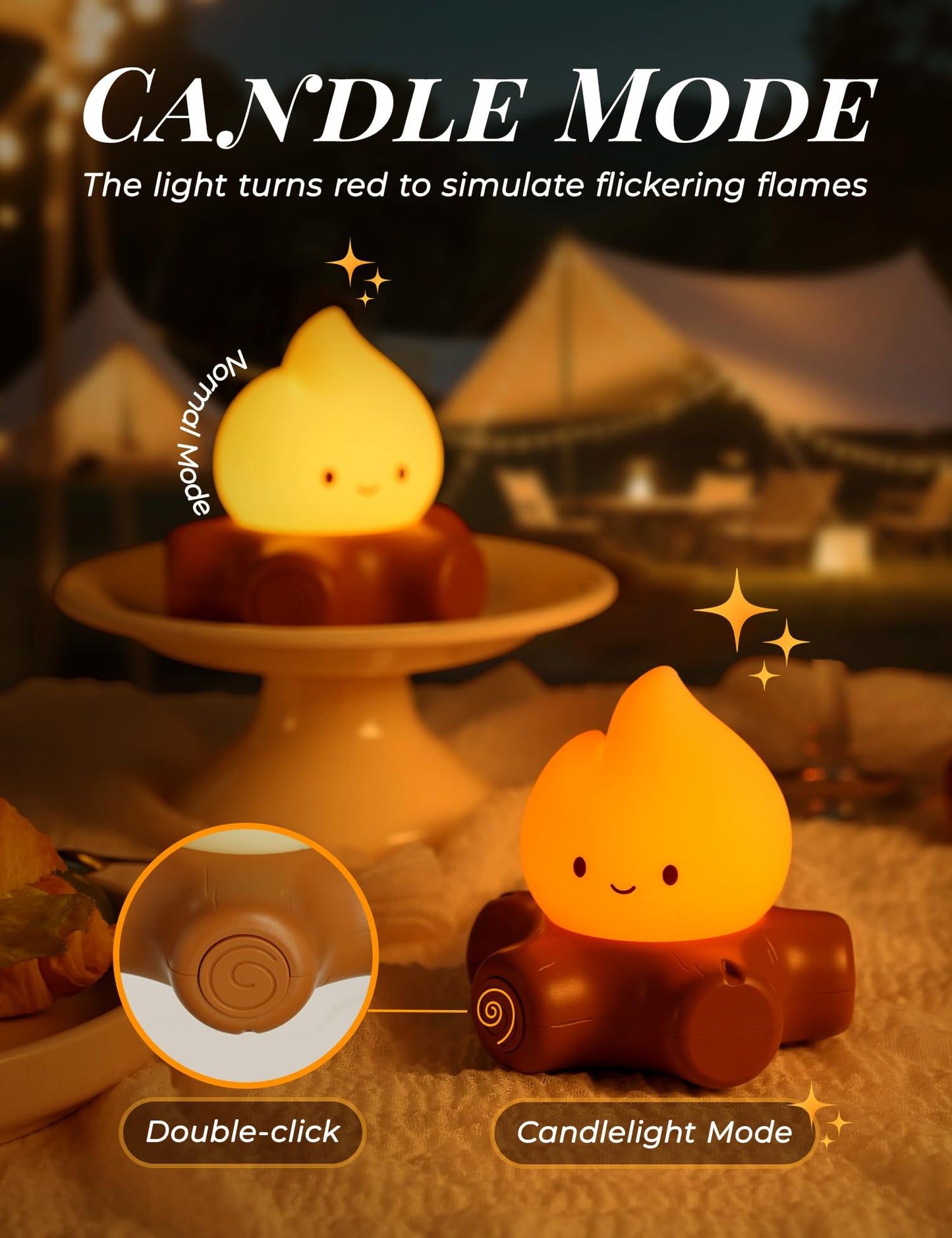 BANDIANCY 3pcs Cozy Campfire Nightlight Kits, Soothing Nature Sounds, White Noise Night Light for Baby Adult, Rechargeable, Cute Flame Lamp, Best Gift for Kids Bedrooms Camping Trips
