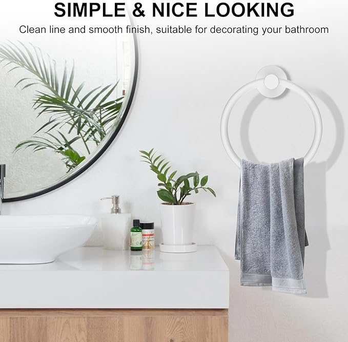 SetSail Towel Holder for Bathroom Wall White Towel Ring Screw-in Hand Towel
