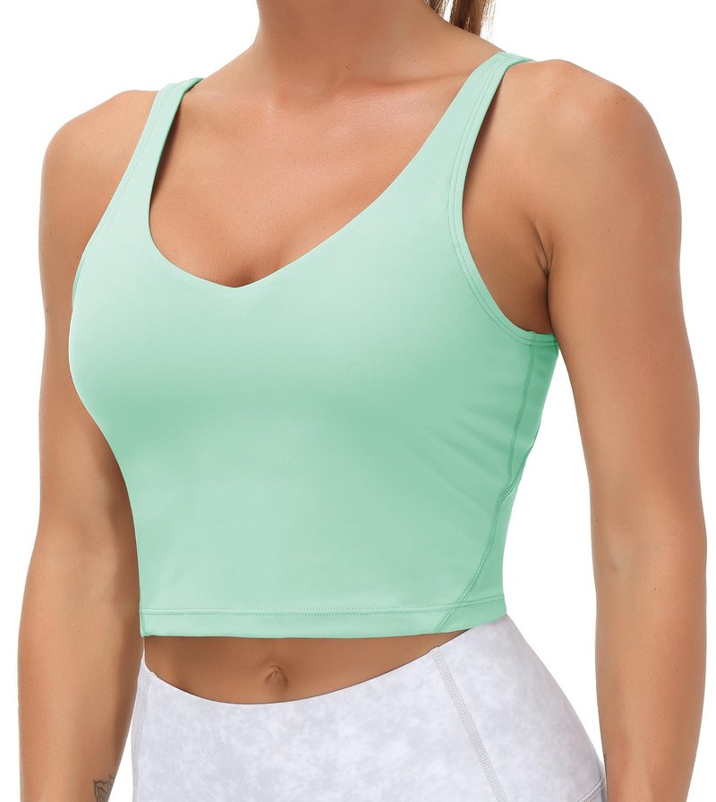 Women’s Longline Sports Bra Wirefree Padded Medium Support Yoga Bras Gym Running Workout Tank Tops(Mint Green, X-Large)
