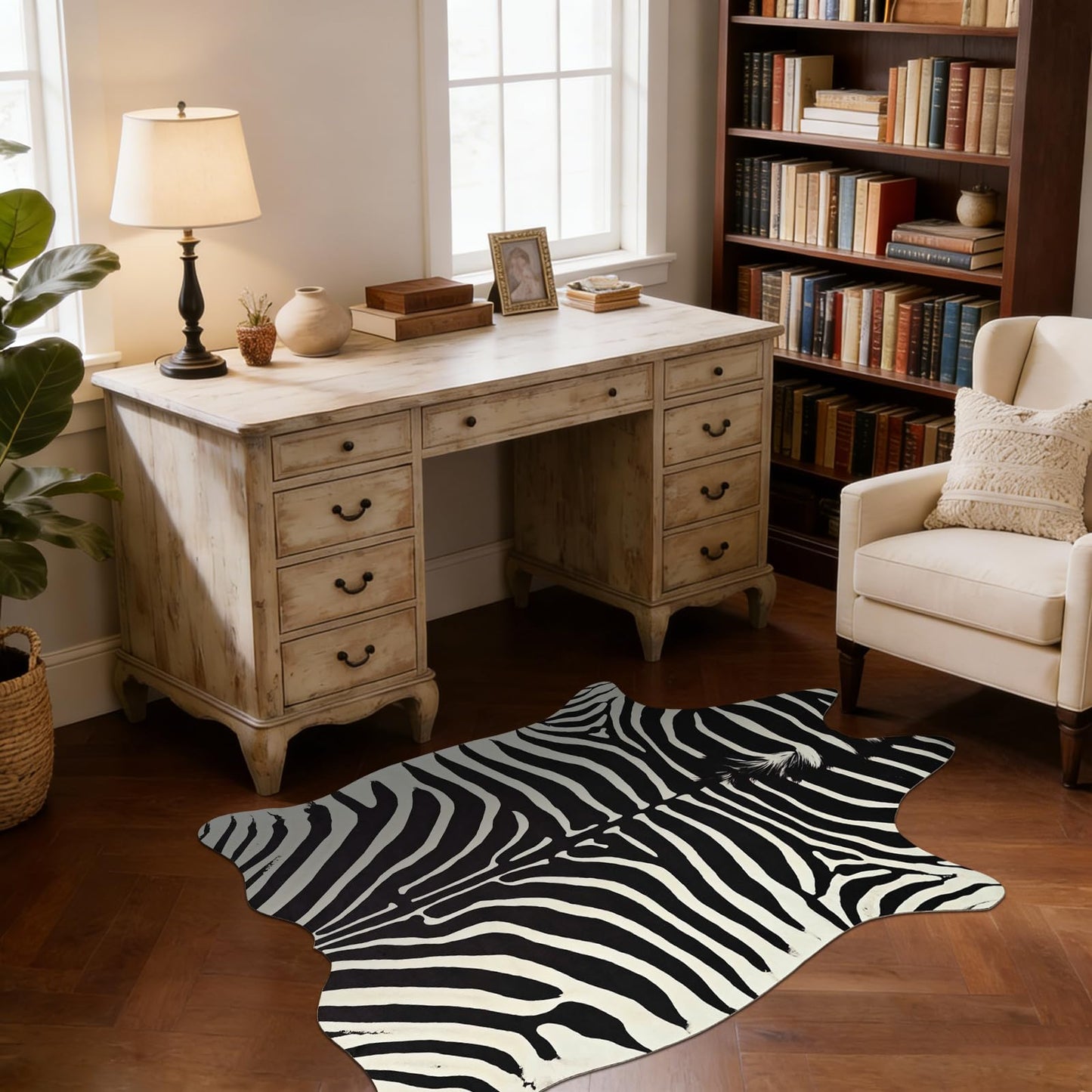 BENRON Premium Zebra Rugs for Living Room Bedroom, Non-Slip Throw Rug for Home Decor, Faux Zebra Print Animal Skin Carpets, Black and White, Ivory, 2.3 x 3.6 ft