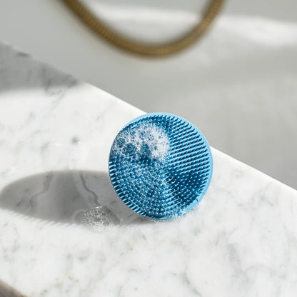 Boie USA Face Scrubber - Handheld Facial Tool, Deep Cleansing Exfoliating Facial Brush. Fights Acne with Gentle, Silicone-Like Bristles, Long Lasting, & Hypoallergenic (Blue)