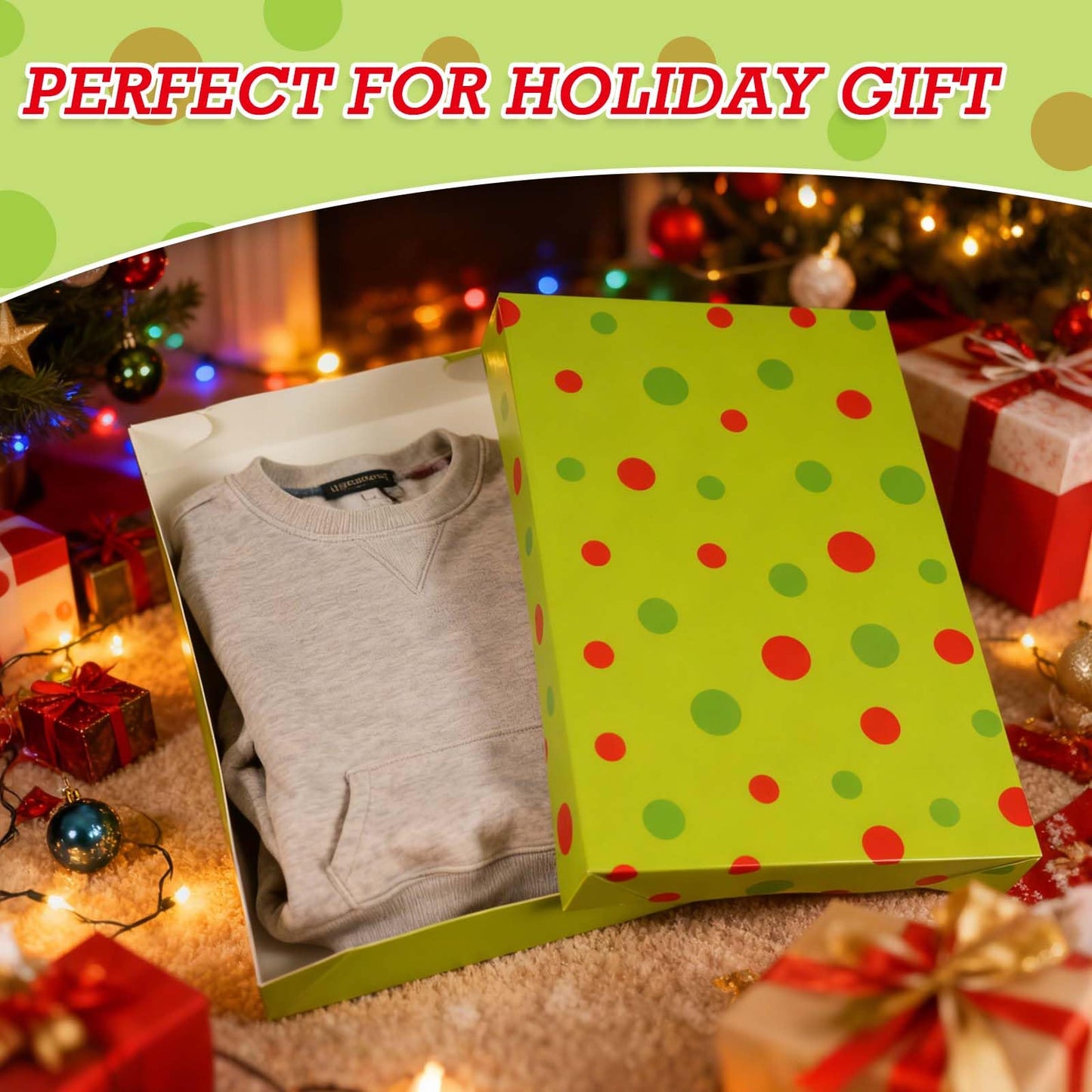 Cayivran 12Pcs Christmas Gift Boxes,14.5 * 9.5 * 2Inch Medium Clothes Gift Boxes With Lids,3 Designs Red Green White Shirt Box,Apply To Birthday Party Valentine's Day Wedding Christmas Thanksgiving
