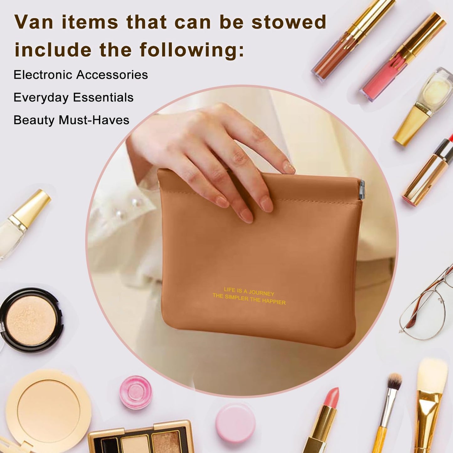 Yhwocd 6 Pack Small & Regular Size Leather Makeup Bag & Coin Pouch Organizer, Snap Closure, Portable Mini Storage Bag for Purse, Traveling & Commuting