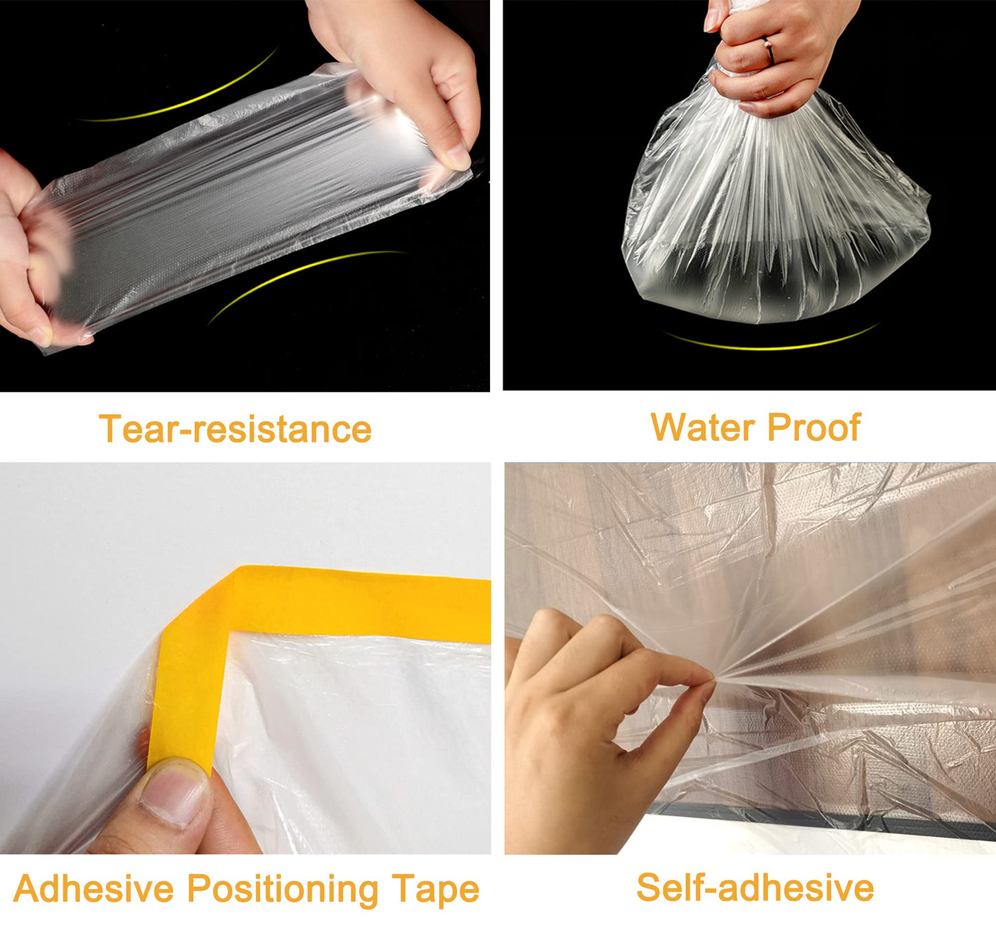 Muf 9 x 65 Feet Plastic Drop Cloth Plastic Sheeting with Masking Tape,Waterproof Protective Masking Film,Prevent Dust Paint for Car,Furniture,Carpet,Floor,1 Pack