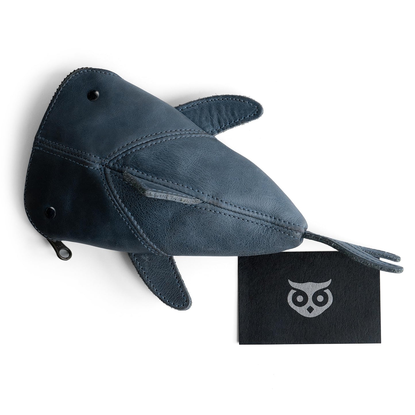 Hide & Drink, Full Grain Leather Zipper Coin Pouch, Change Bag, Pencil Purse, Scissors Case, Shark Shaped Cable Holder, Wallet, Makeup, Stuffed Animal, Handmade, Slate Blue