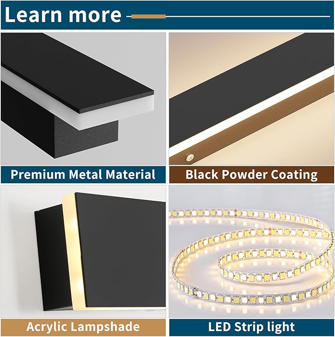 2 Pack 57inch Modern Outdoor Wall Lights, Long Strip Exterior LED Wall Sconce, 3000K Warm White, IP65 Waterproof, 50W, Black Outside Lighting Fixture for Porch, Garden, Fence, Balcony
