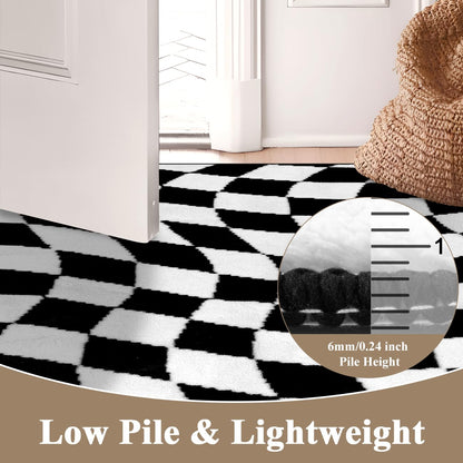 Yamaziot 8x10 Large Checkered Area Rug, Non-Slip Soft Washable Living Room Rug with Rubber Backing, Low Pile Rug Floor Carpet for Dinning Room, Bedroom, Black