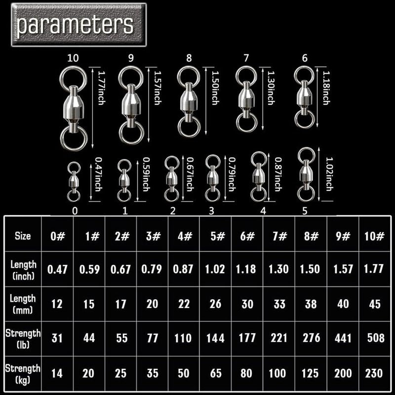 High-Strength Ball Bearing Swivels Connector - Stainless Steel Welded Rings for Saltwater & Freshwater Fishing