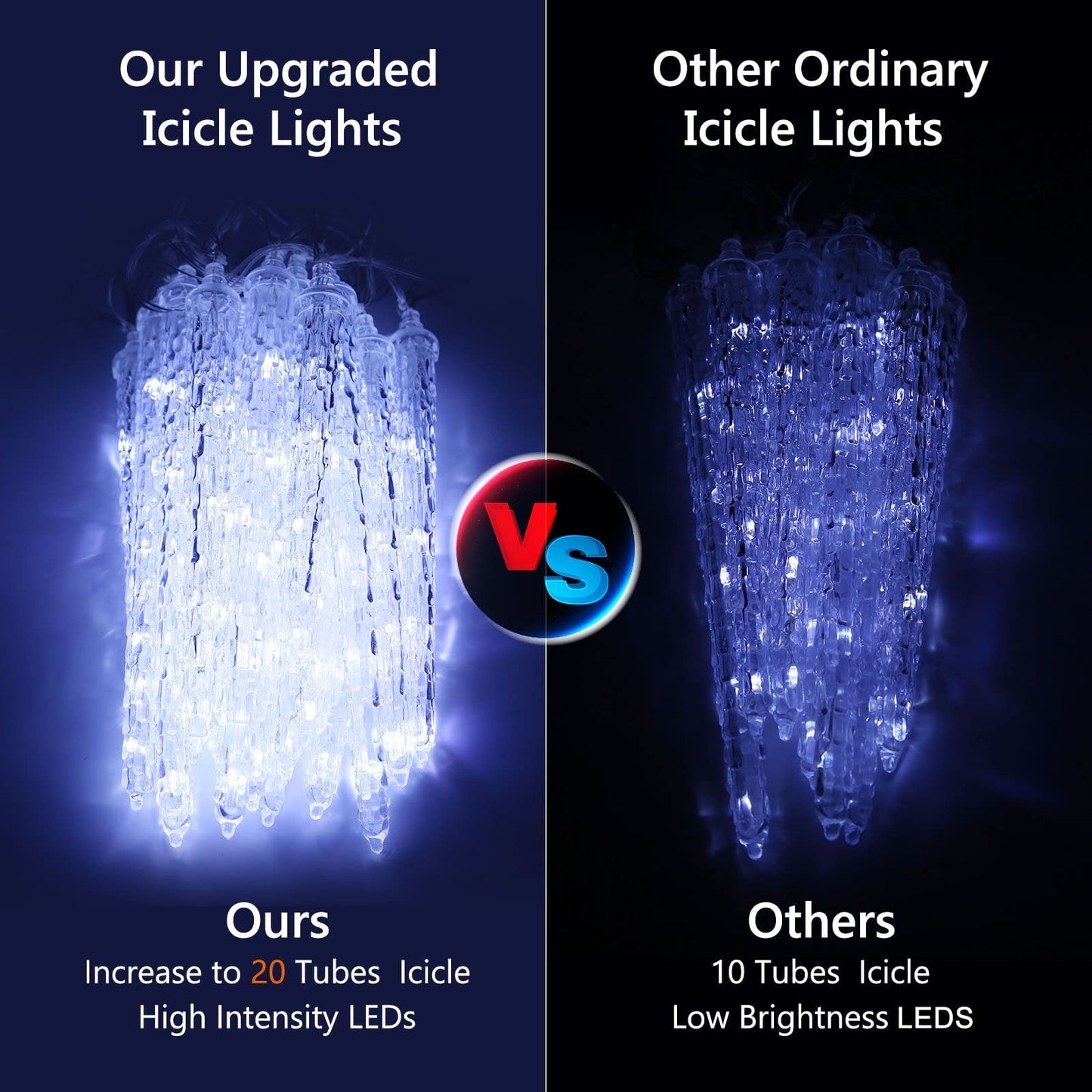 Joomer White Christmas 13FT 20 Tubes 90 LED Icicle Lights with Timer Function, Waterproof Connectable Ice String Lights for Holiday Home, Patio, Trees Christmas Decoration