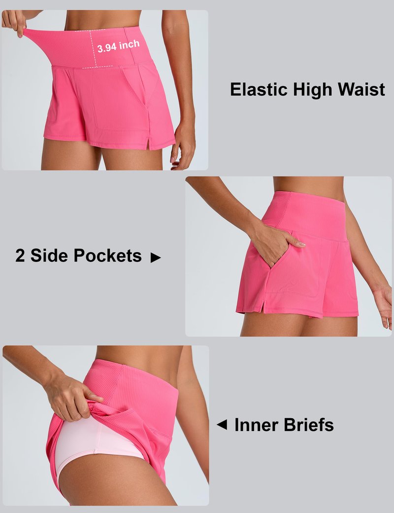 BMJL Womens Athletic Shorts High Waisted Quick Dry Running Shorts Pockets Elastic Sporty Workout Gym Shorts(M, Hot Pink)