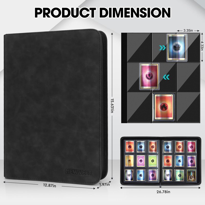 MewVeer Top Loader Card Binder, Holds 252 Top Loaders Storage, 9 Pockets with Sleeves, Trading Card Binder for Sports Cards, YGO/MTG Card Collection Binder - Black (Not for Cards WITHOUT a Top Loader)