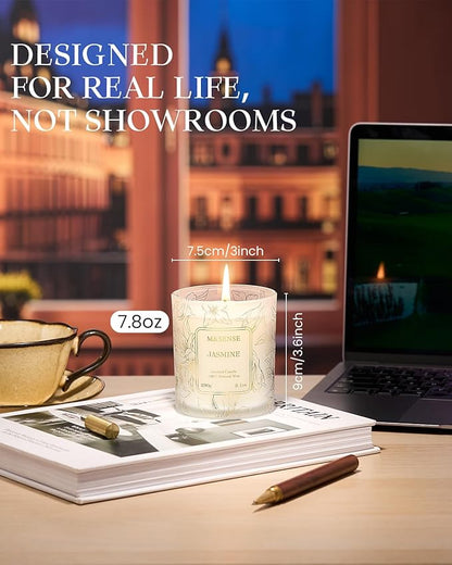 M&SENSE Jasmine Scented Soy Candles, 8.1oz 42-Hour Long Last Burning Time, No Toxin Aromatherapy Stress Relief Home Fragrance for Her