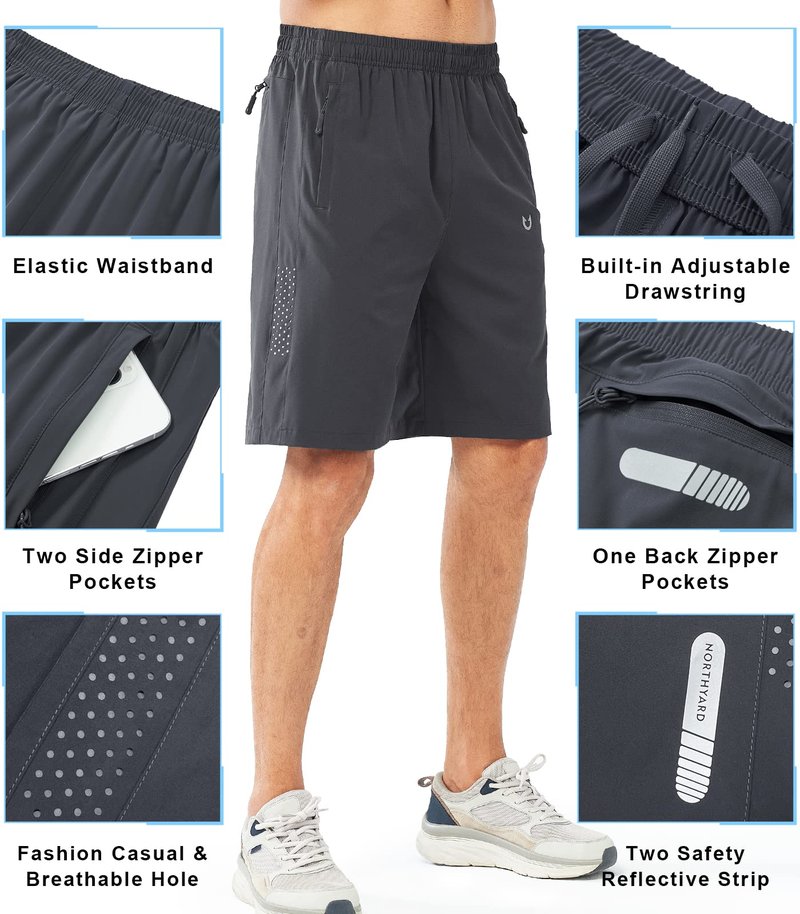NORTHYARD Men's Athletic Running Shorts Quick Dry Workout Shorts 7"/ 5"/ 9" Lightweight Sports Gym Basketball Tennis Hiking Exercise DARKGREY-9inch 3XL