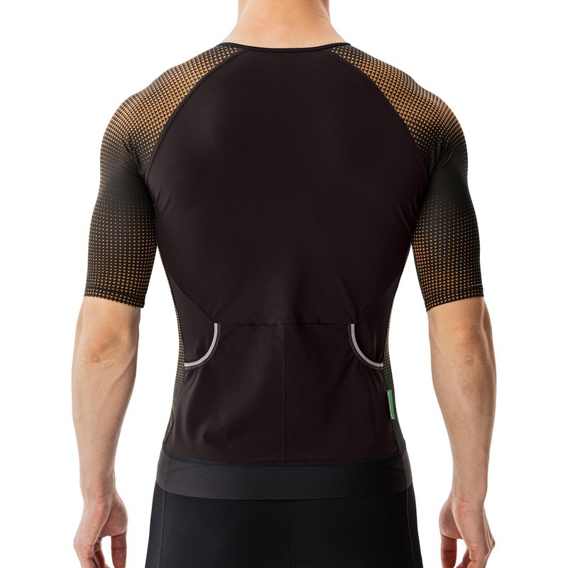 MY KILOMETRE Men's Triathlon Top Full Zip Short Sleeve Tri Shirt, Quick-Dry, UPF 50+ Protection with Reflective Back Pockets, Performance Gear for Running, Swimming, Cycling Brown