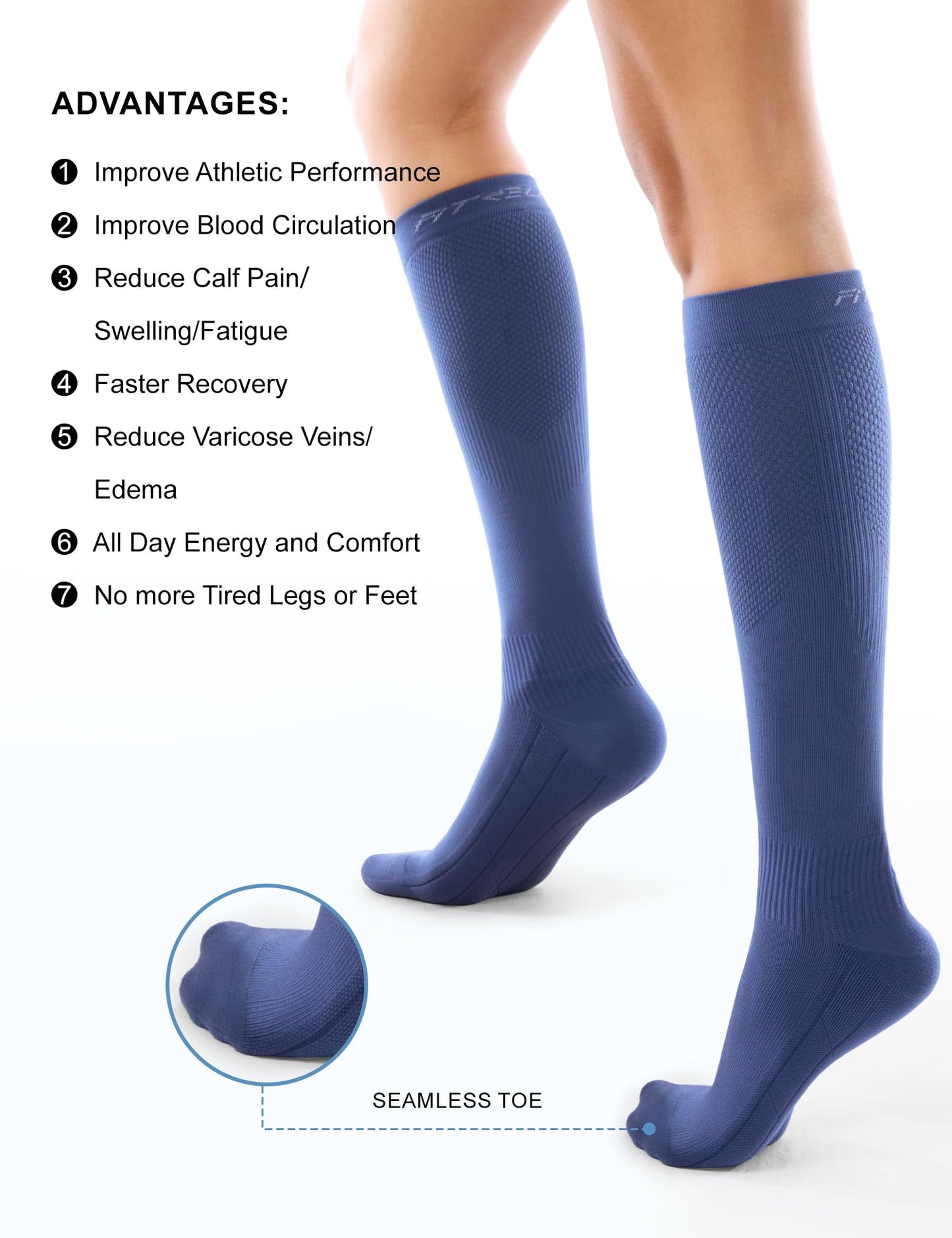 FITRELL 3 Pairs Compression Socks for Women and Men 20-30mmHg- Muscle Support Socks for Travel, Running, Nurse, Knee High, Black+Light Blue+Dark Blue L/XL