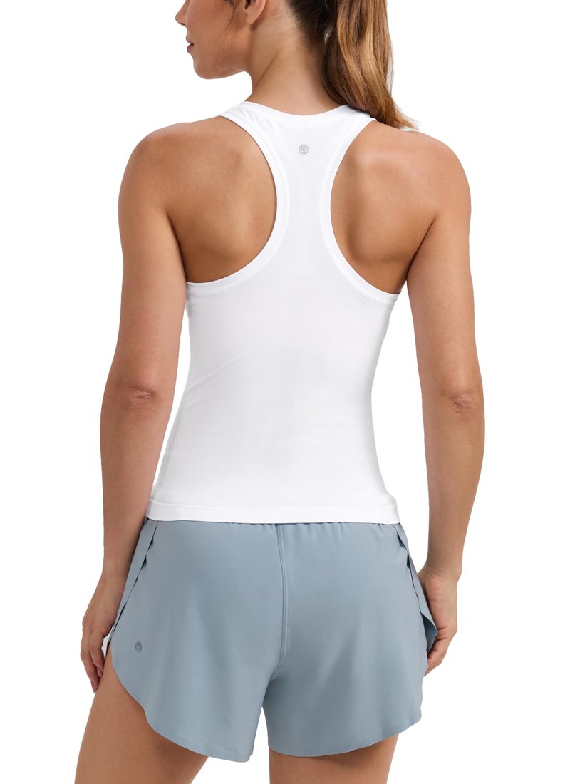 CRZ YOGA Seamless Workout Tank Tops for Women - Athletic Running Gym Sleeveless Shirts Crewneck Racerback Breathable White Small