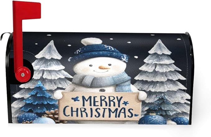 Festive Magnetic Mailbox Cover Winter Snowman Outdoor Mailbox Protector Holiday Seasonal Decorative Garden Yard Home Large Size 25.5 x 21 Inch