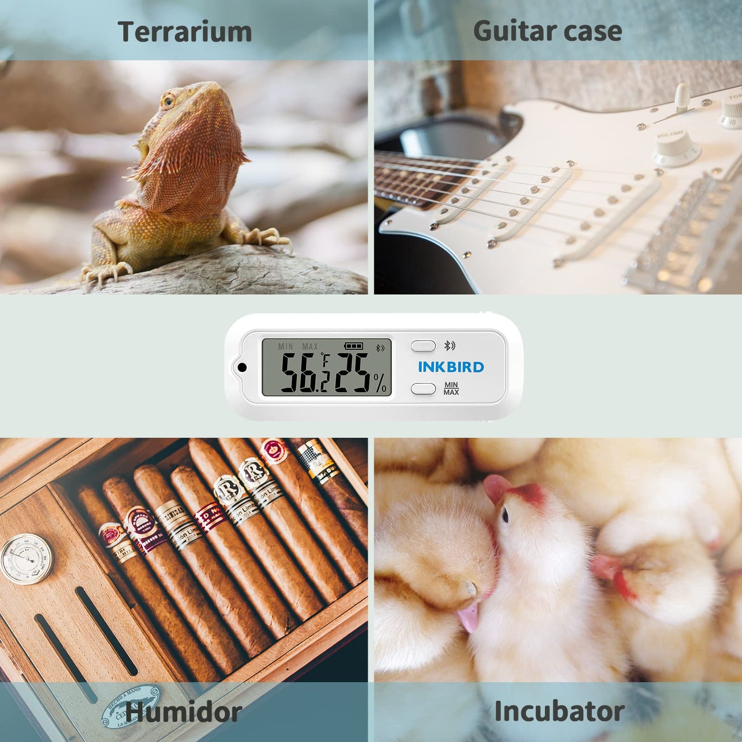 Inkbird ITH-10 Digital Thermometer and Hygrometer Temperature Humidity Monitor Humidor Guitar Ukulele Mason Jar.