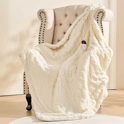 SnugLife Heated Blanket Electric Throw,50" x 60" Fast Heating Electric Blanket with 6 Heat Levels & 4 Hours Auto-Off,Ultra Coza & Warm Heated Throw with ETL Certification,Over-Heat Protection(White)