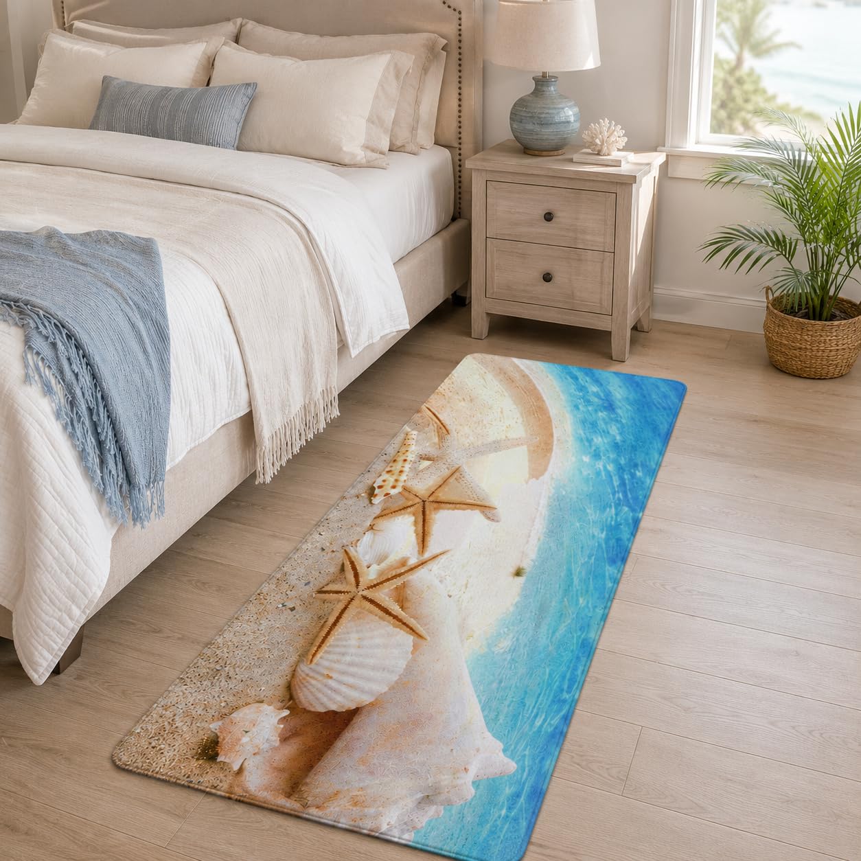 Creative House Life Beach Runner Rug 2x6 ft, Starfish Ocean Coastal Memory Foam Bath Runner, Non Slip Washable Mat for Bathroom, Hallway, Laundry or Kitchen