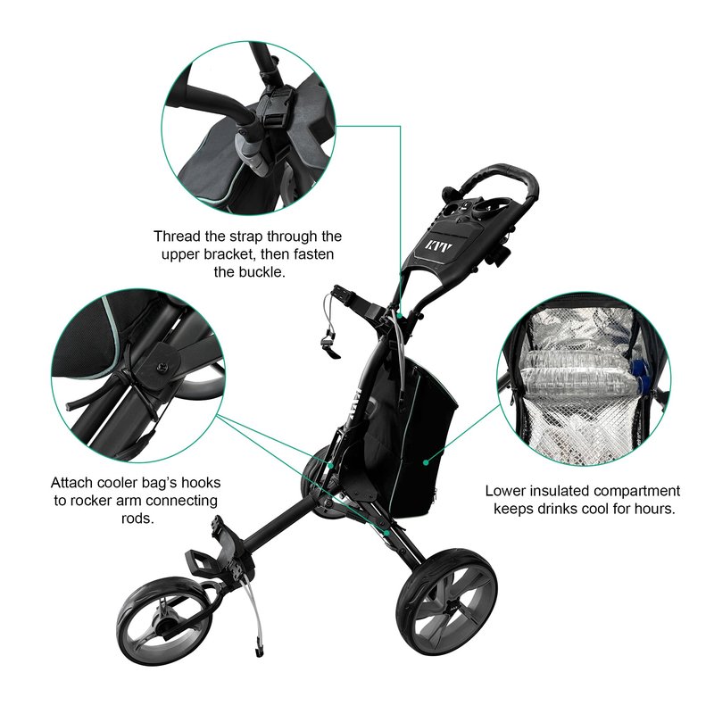 KVV Insulated Cooler Bag for Golf Carts, New Version - Universal Fit for Most Models of 3-Wheel and 4-Wheel Golf Push/Pull Carts, Models GL307, MP300, E-GT3070