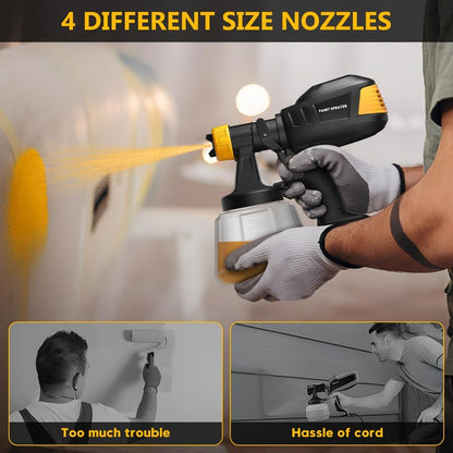 Brushless Cordless Paint Sprayer for Dewalt 20V Battery,4 Nozzles,150 Din/s Viscosity,1000ml/min Flow Rate & 1200ML Electric Paint Gun for Furniture, Walls (Battery Not Included) (Yellow)