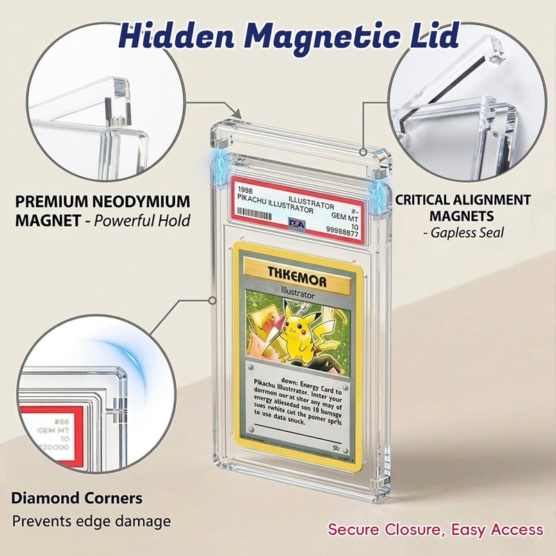 PSA Slab Display Case – 1inch Thick Acrylic Graded Card Display Case with Magnetic Lid, Clear Slab Protector Compatible with PSA & CGC, Card Slab Case for Graded Cards