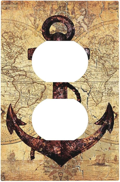 Anchor Nautical Vintage Map 1 Gang Single Duplex Light Switch Plate Outlet Cover Decorative Wall Plate Switchplate Electrical Faceplate for Office Livingroom Home Decor