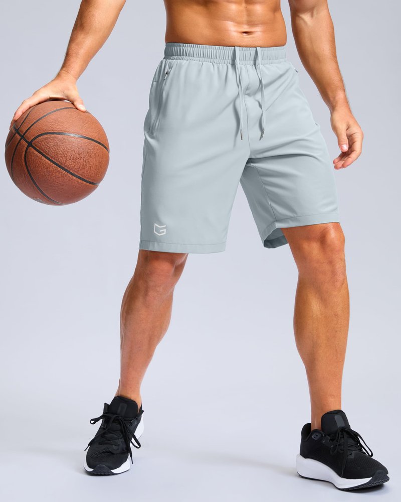 G Gradual Men's Athletic Running Shorts with Zipper Pockets Quick Dry 7"/ 5"/ 9" Workout Gym Shorts for Basketball Hiking(Light Grey,9XXL)