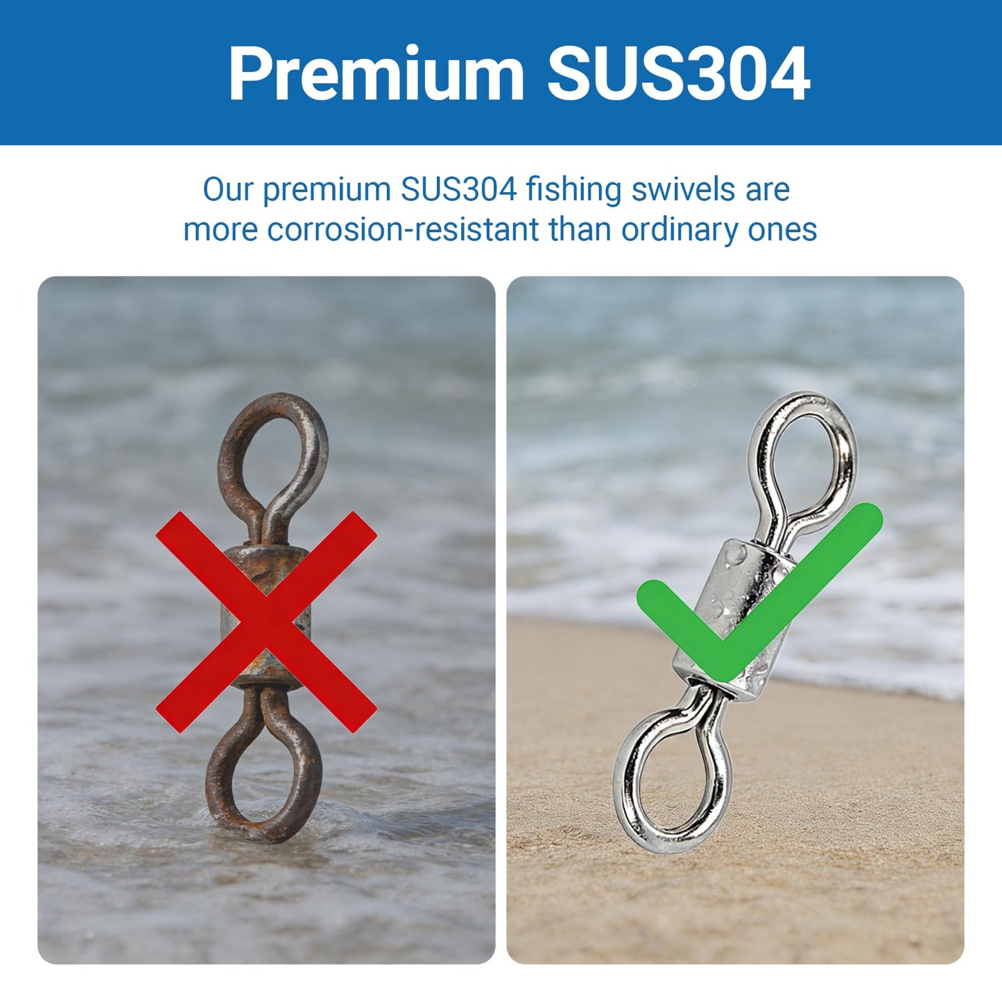 QISHUO High Strength Fishing Swivel Saltwater Heavy Duty Barrel Swivel Snap Stainless Steel Swivels Fishing Connect SUS304#2/0 25pcs 551lb