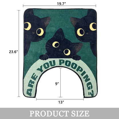 Homantic Short Plush Fun Toilet Rug Black Cat U Shaped Bathroom Rugs Toilet Mat Cute Contour Rug Non Slip Water Absorbent Funny Bathroom Decor Washable Green Toilet Rug 24x20 Inches
