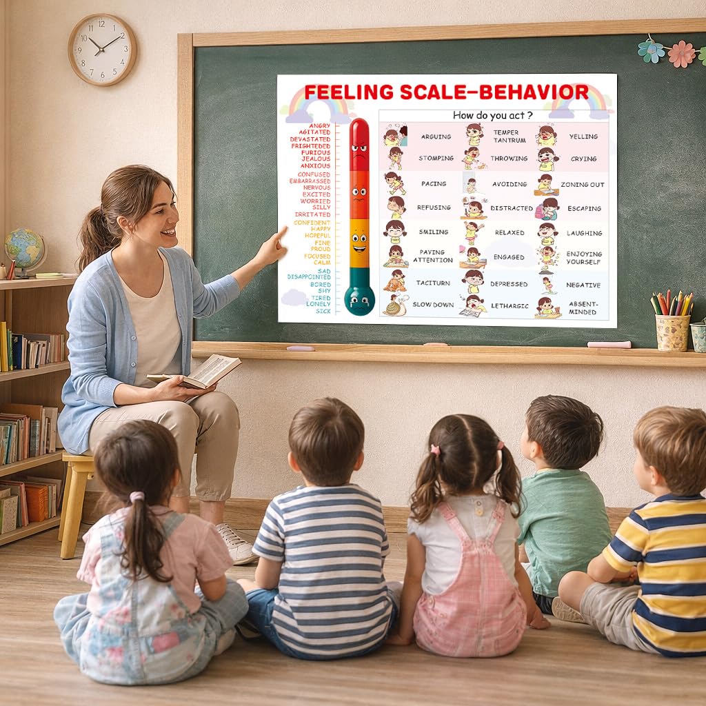 Askyorte Feelings Chart for Kids, Emotional Regulation Poster with Coping Skills, Calm Down Corner Supplies for Classroom, Home, Mental Health & Behavior Management Tools