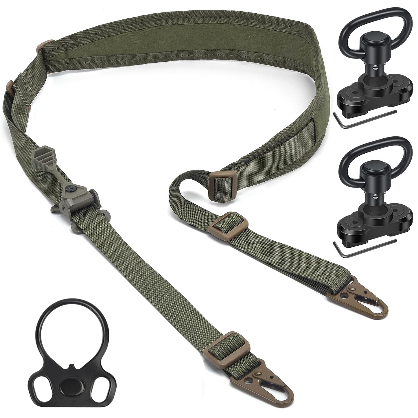WarBull Quick Adjust Rifle Sling, QD Swivel 2 Point Sling with HK Hook, Soft Shoulder Pad Tactical Gun Sling for Rifle, Shotgun, and Crossbow, for Hunting, Camping, and Outdoor Sports (OD Green)
