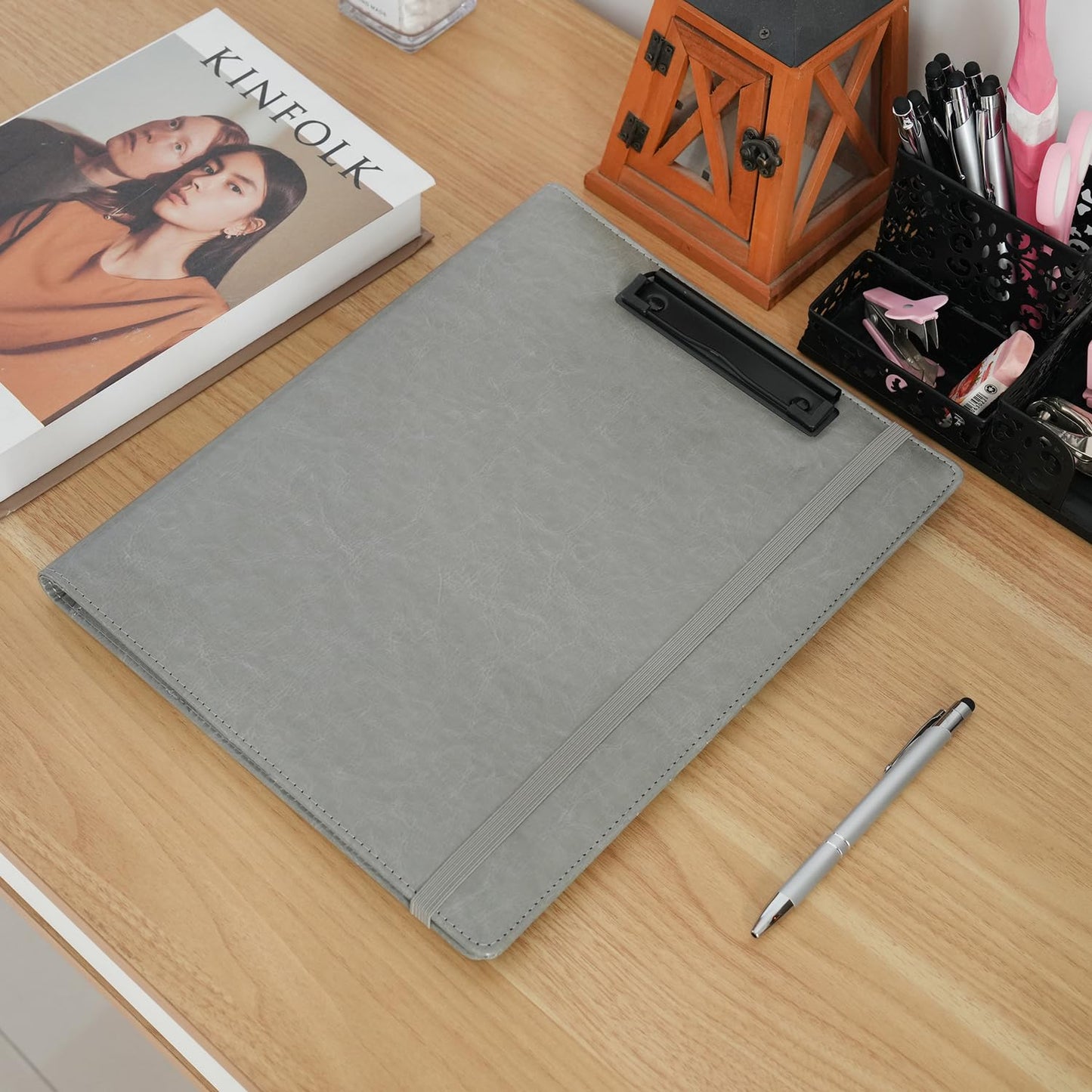 Wonderpool A4 PU Leather Clipboard Partfolio Notepad Forms Holders Document Case - Interview Planner Meeting Writing Padfolio File for Office Travel School Hotel (Grey, A4)