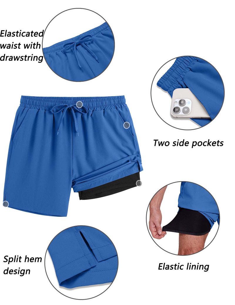 COOFANDY Men's 2 in 1 Running Shorts 2 Pack Athletic Shorts Quick Dry Lightweight Gym Training Workout Sports Shorts with Pockets
