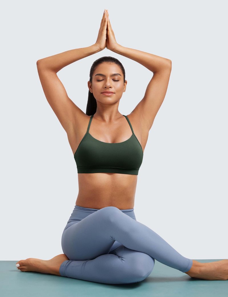 CRZ YOGA Butterluxe Y Back Sports Bras for Women - Padded Racerback Low Impact Spaghetti Thin Strap Workout Yoga Top Legend Green Small