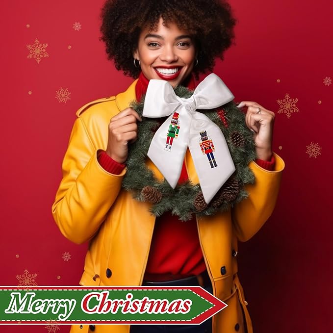 Wreath Sash for Front Door Wreath Satin Sash Blank Sashes Embroidery Monogram Yard Doorway Indoor Outdoor Wall Ribbon Bow Home Decor(White,African American Nutcracker)