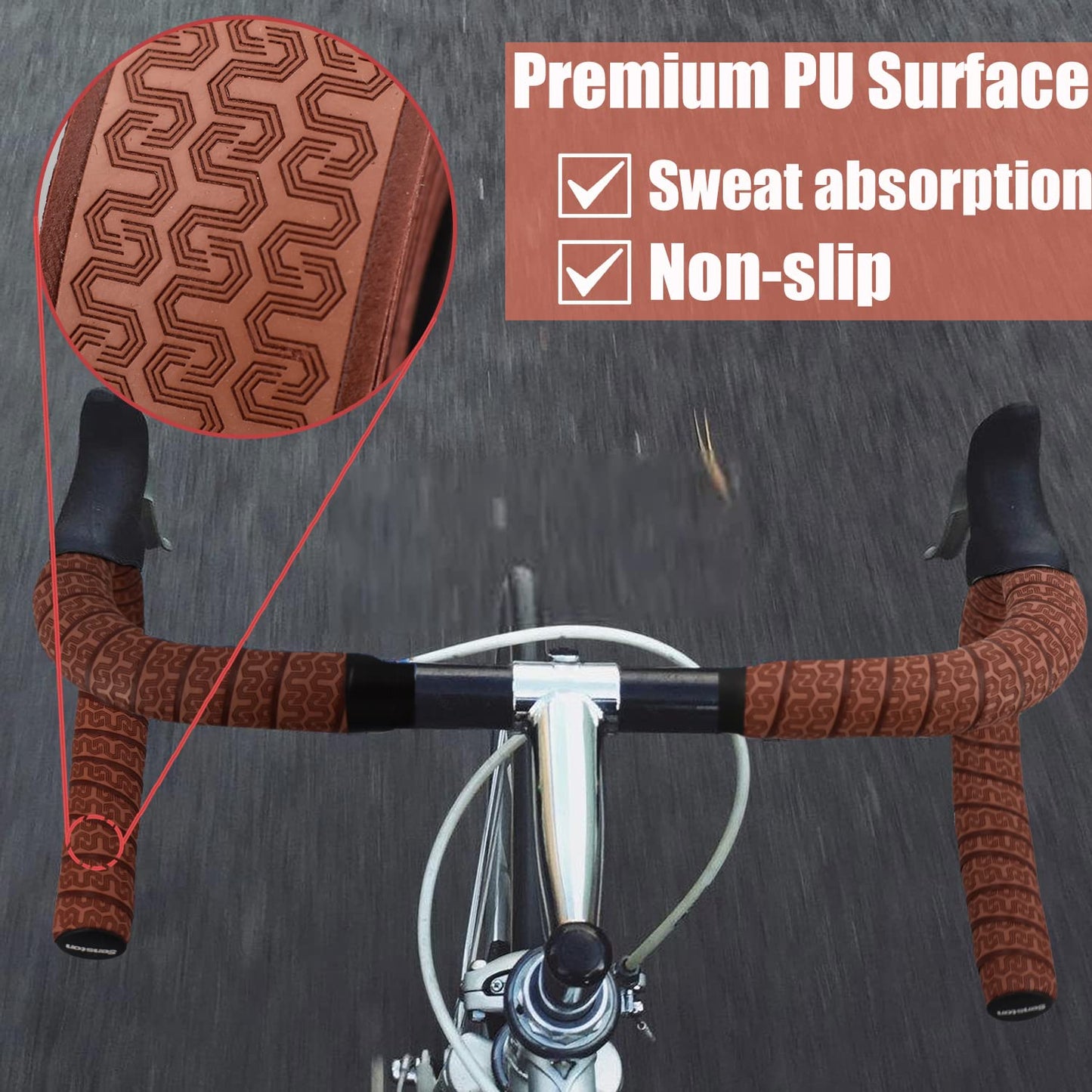 Senston PU Bicycle Handle Wraps Tape Road Bike Handlebar Tapes Cycling Grip Tape, 2 Rolls, Brown