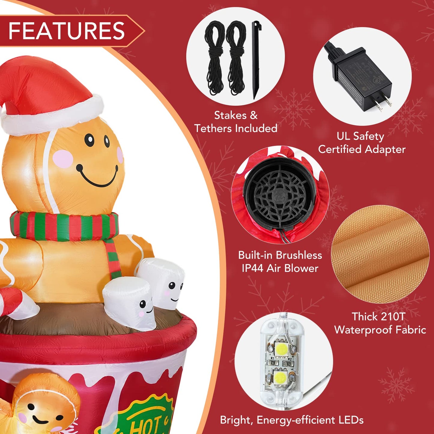 ZPISF 6 FT Christmas Inflatables Outdoor Decorations, Cute Christmas Blow Up Yard Decorations Gingerbread Man in Hot Cocoa Mug Scene for Garden Lawn Xmas Decor