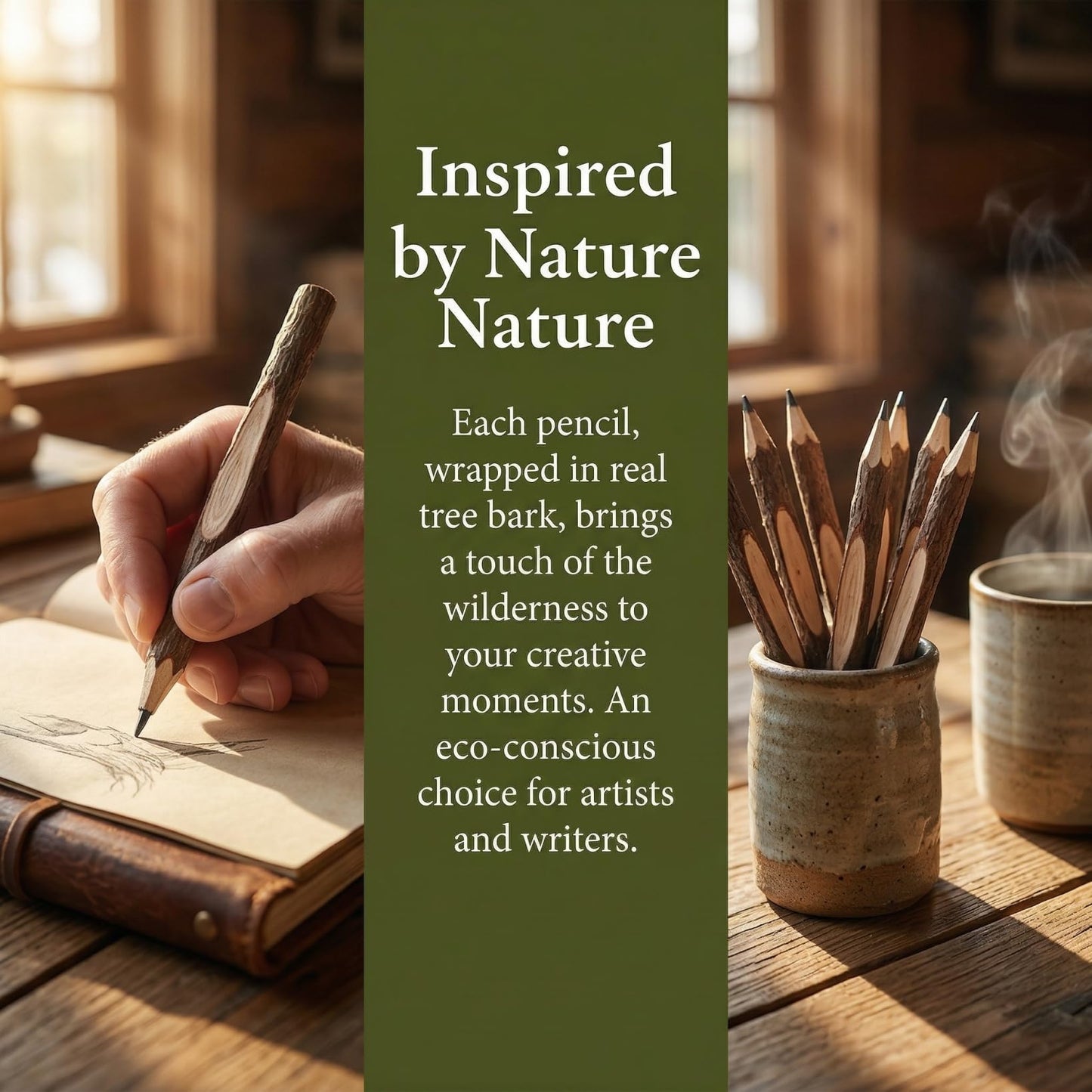 Tofficu 32Pcs Natural Wood Pencils, Wood Graphite Long Twig Pencils, Wooden Tree Bark Pencil Decor, Camping Pens for School Party Supplies Novelty