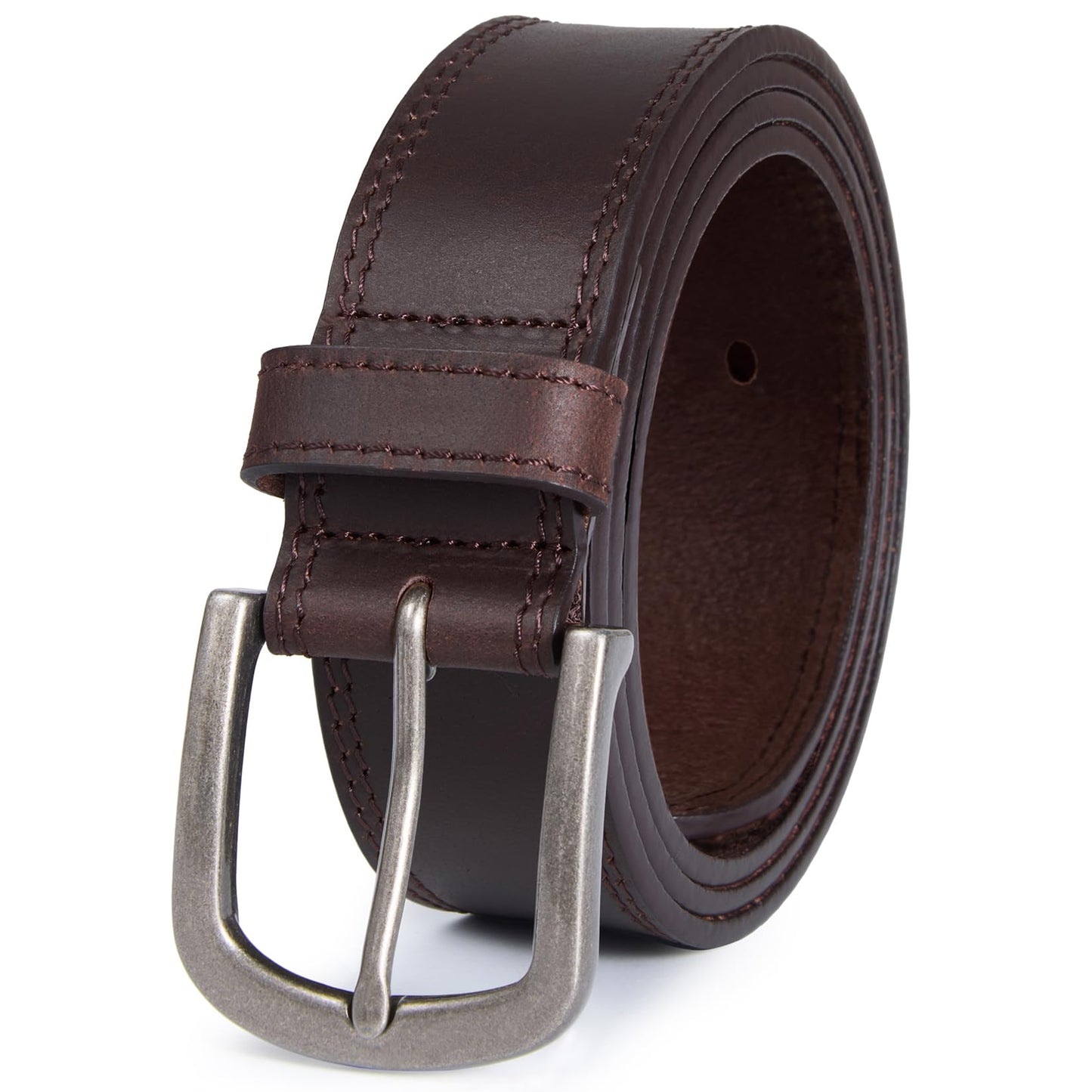 DENGFENGZHE Men's Full Grain Leather Belt for Everyday Casual Jeans, 1.5" Handmade Men Leather Belts with Gift Box (Brown, 36(Fits Waist 34"-35"))