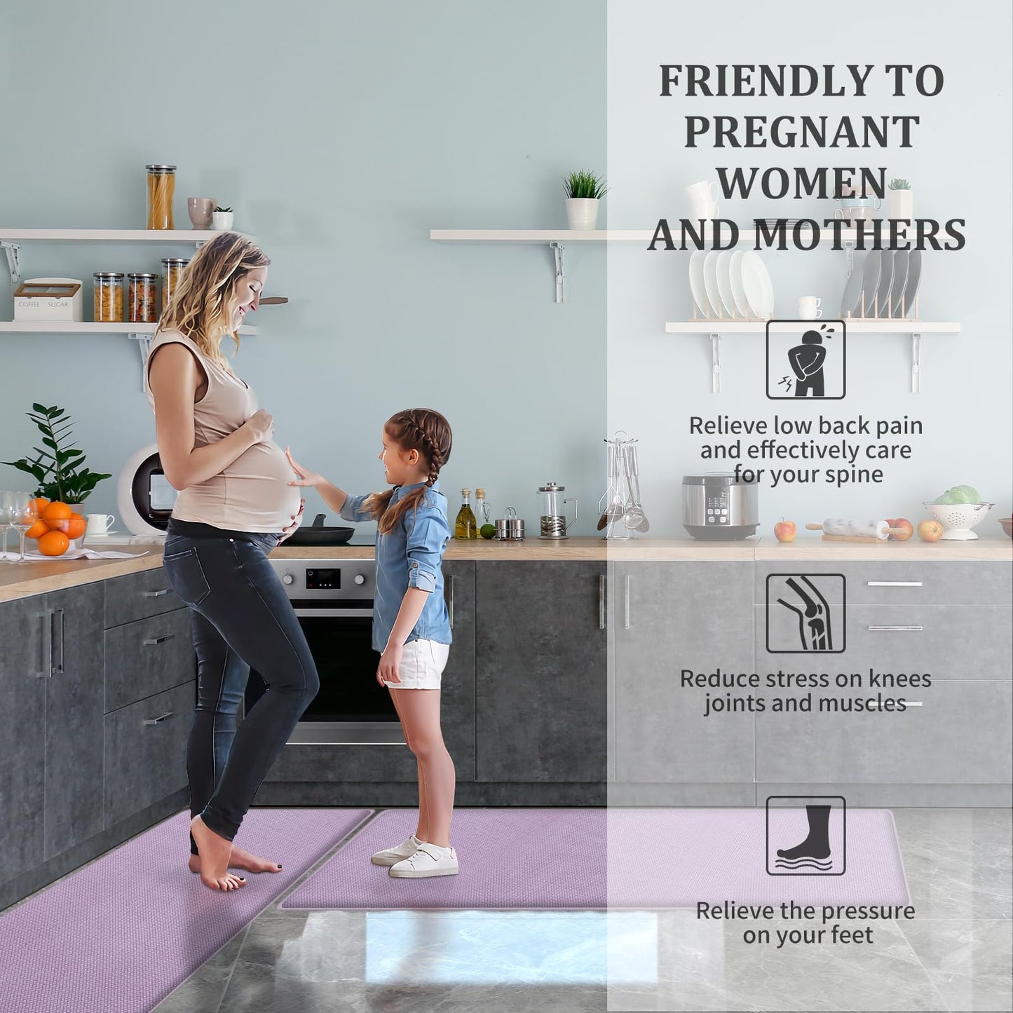 AUTODECO Kitchen Mats and Rugs Set of 2 - Cushioned Anti-Fatigue Kitchen Rug for Floor Washable 17"x29" +17"x59", Lightpurple