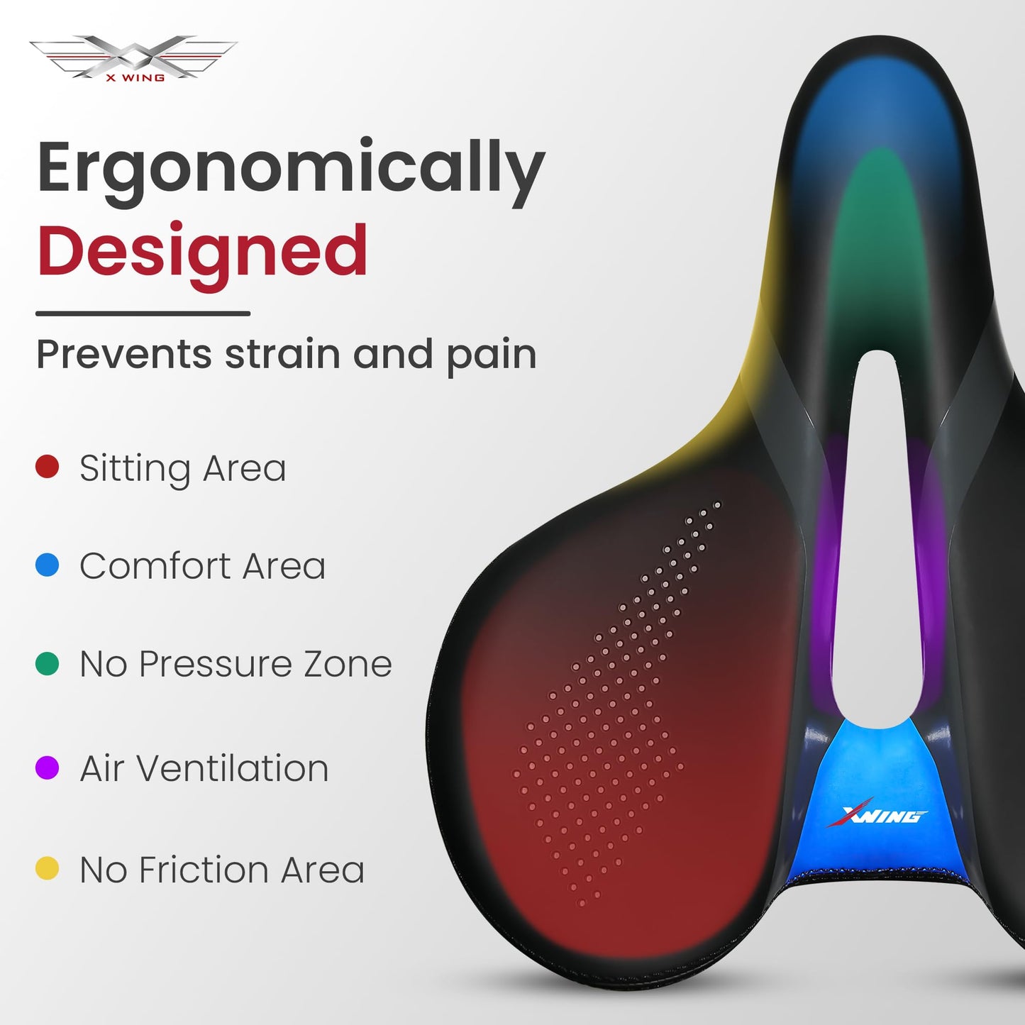 X WING Comfort Bike Seat for Men and Women with Innovative 5-Zone-Concept – Winged Bicycle Saddle with Memory Foam – Exercise Bike Seat for City, MTB & Trekking Bikes (City)