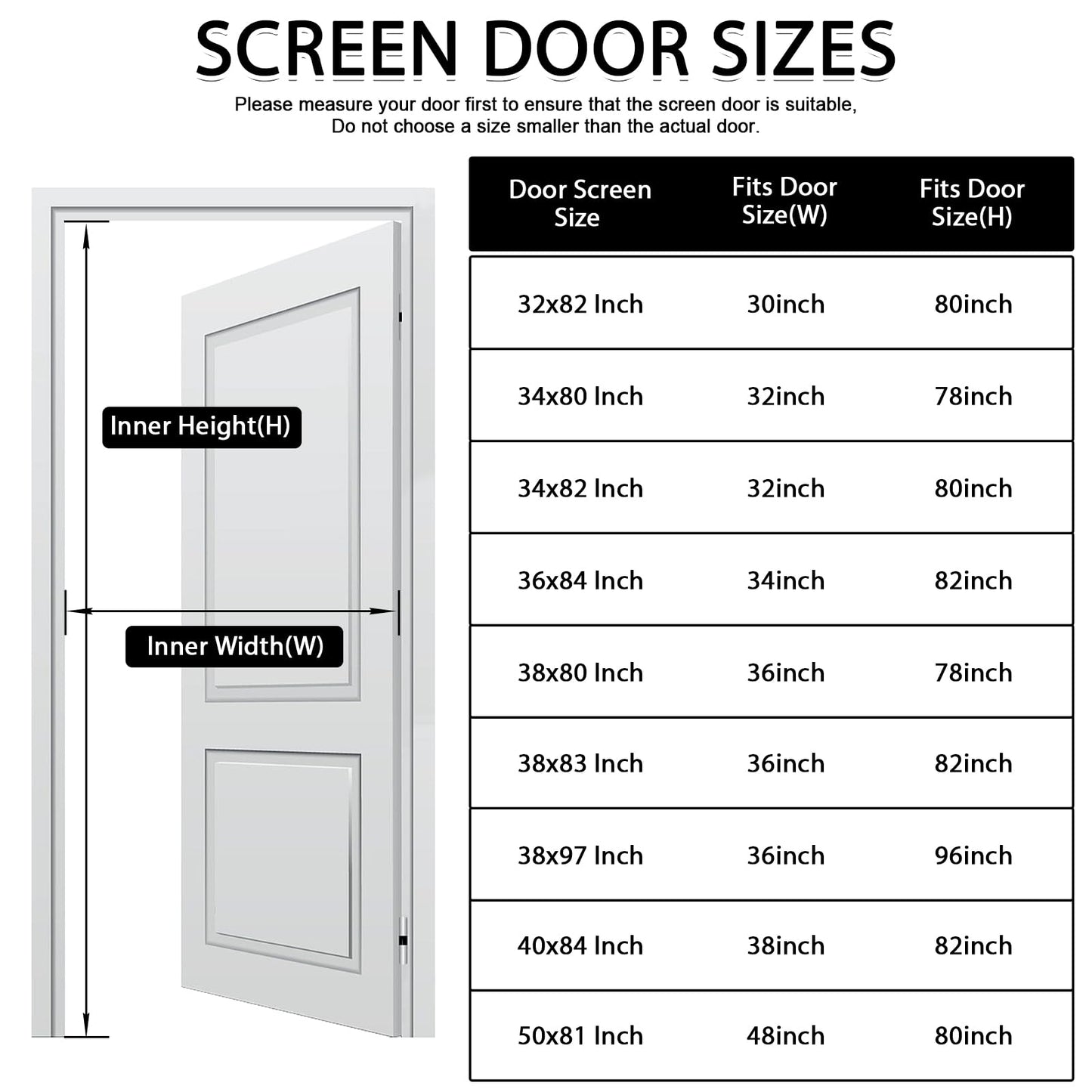 YRH Magnetic Screen Door with Stay Open Buckles - Heavy Duty Self-Sealing Mesh,Powerful Magnets,Full Frame Magic Tape (Fit for Door Size:32x78 Inch,Screen Itself Size:34x80 Inch, Black)