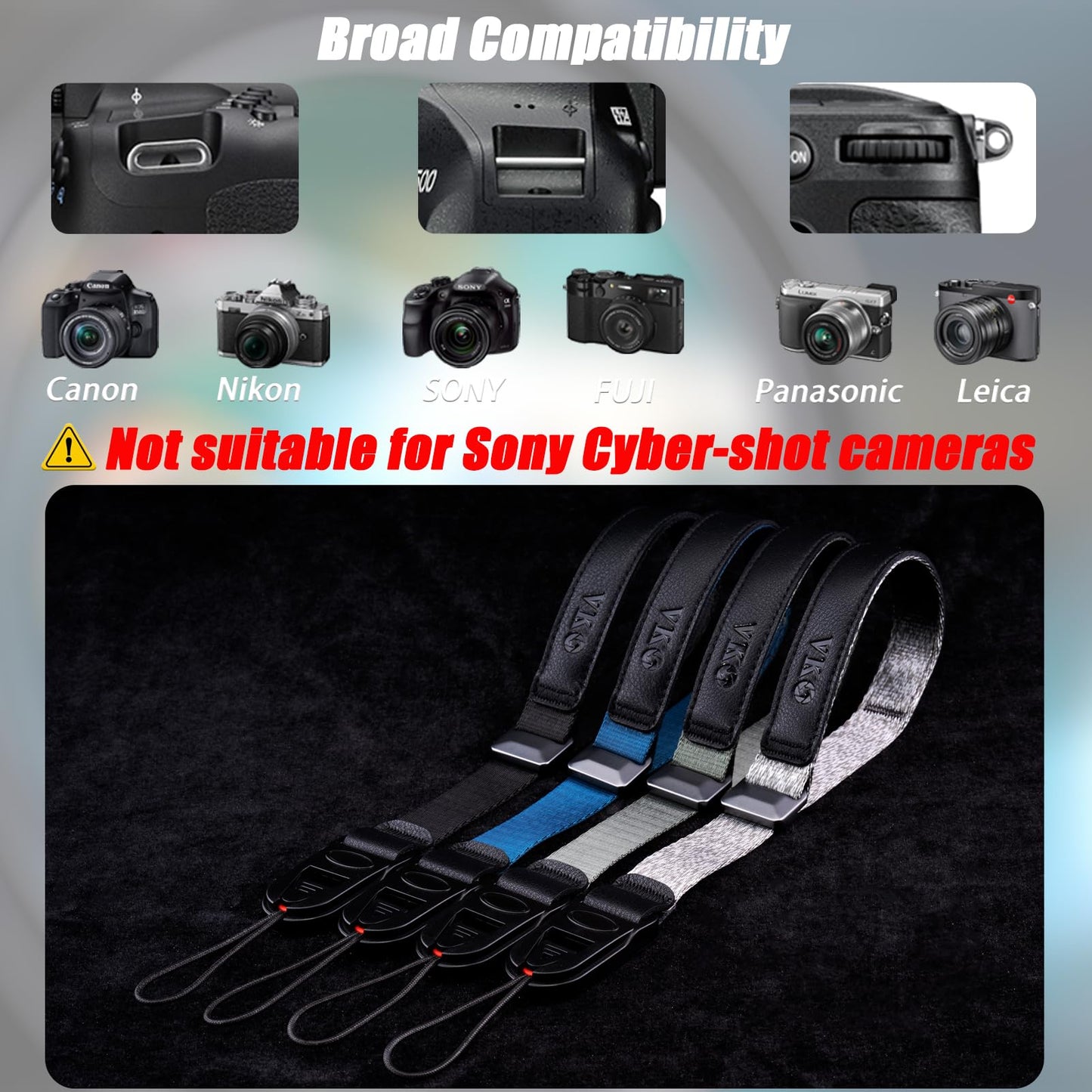 VKO Camera Strap Wrist,QD Quick Release Adjust Lanyard Wristband strap for Photographers SLR DSLR Digital Mirrorless Camera(Black)