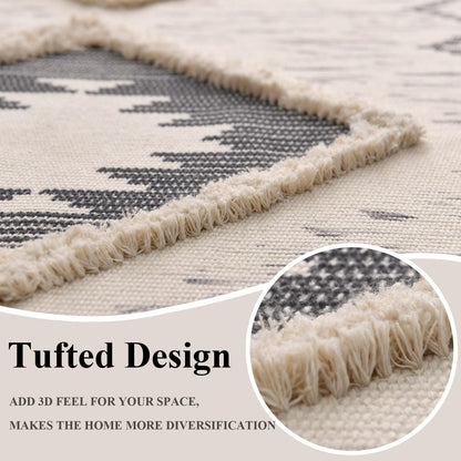 Boho Runner Rug 2'x6', Washable Hallway Rug Runner Non Slip Rubber Backed, Kitchen Farmhouse Area Rug Floor Mat with Tassels, Tufted Woven Cotton Entryway Carpet, Grey