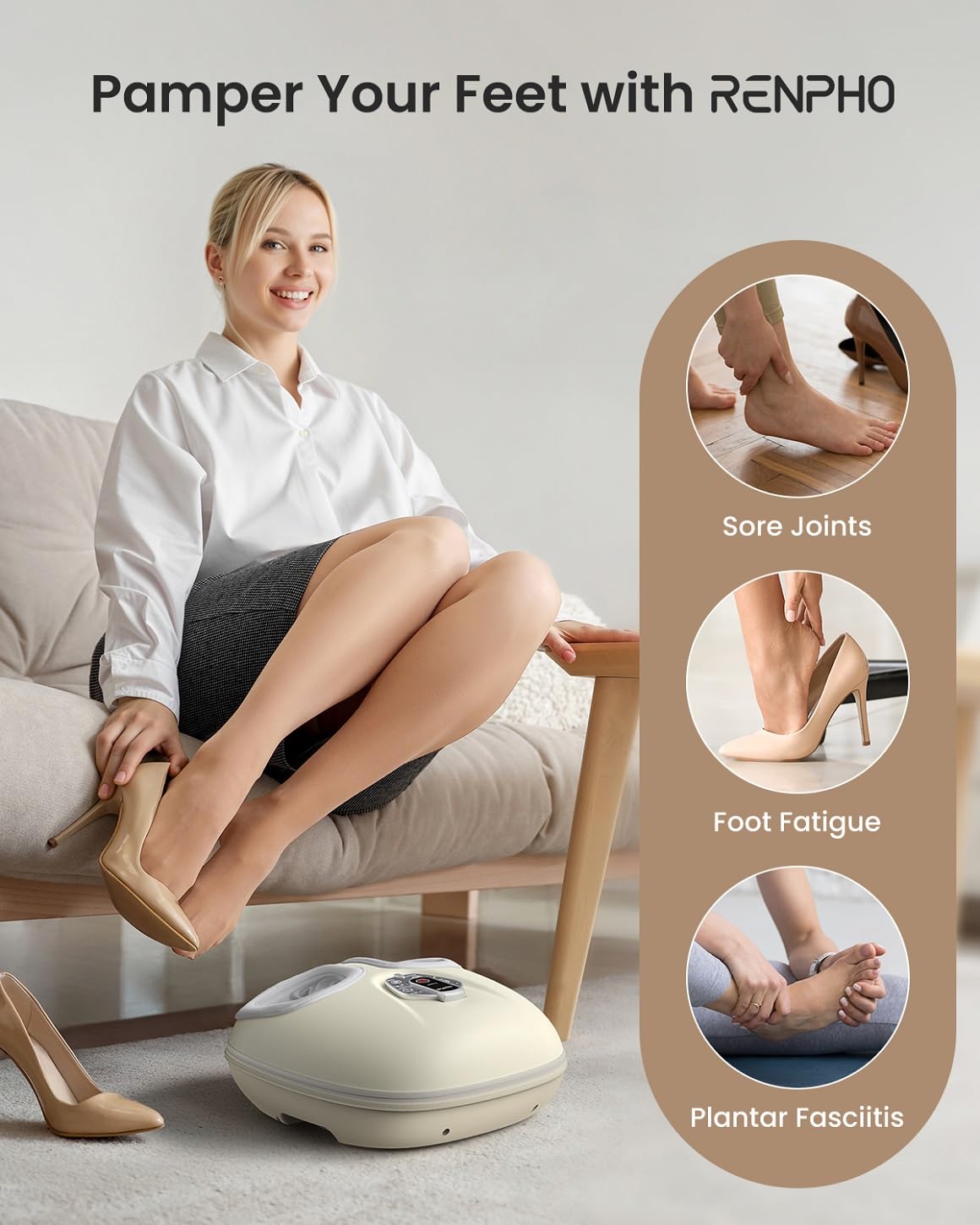 RENPHO Foot Massager Machine with Heat [2026 Upgraded], Shiatsu Foot Massager for Plantar Fasciitis, Foot Massager Machine for Women, Wireless Control, True Full Foot Massager, Up to Size 14, BK