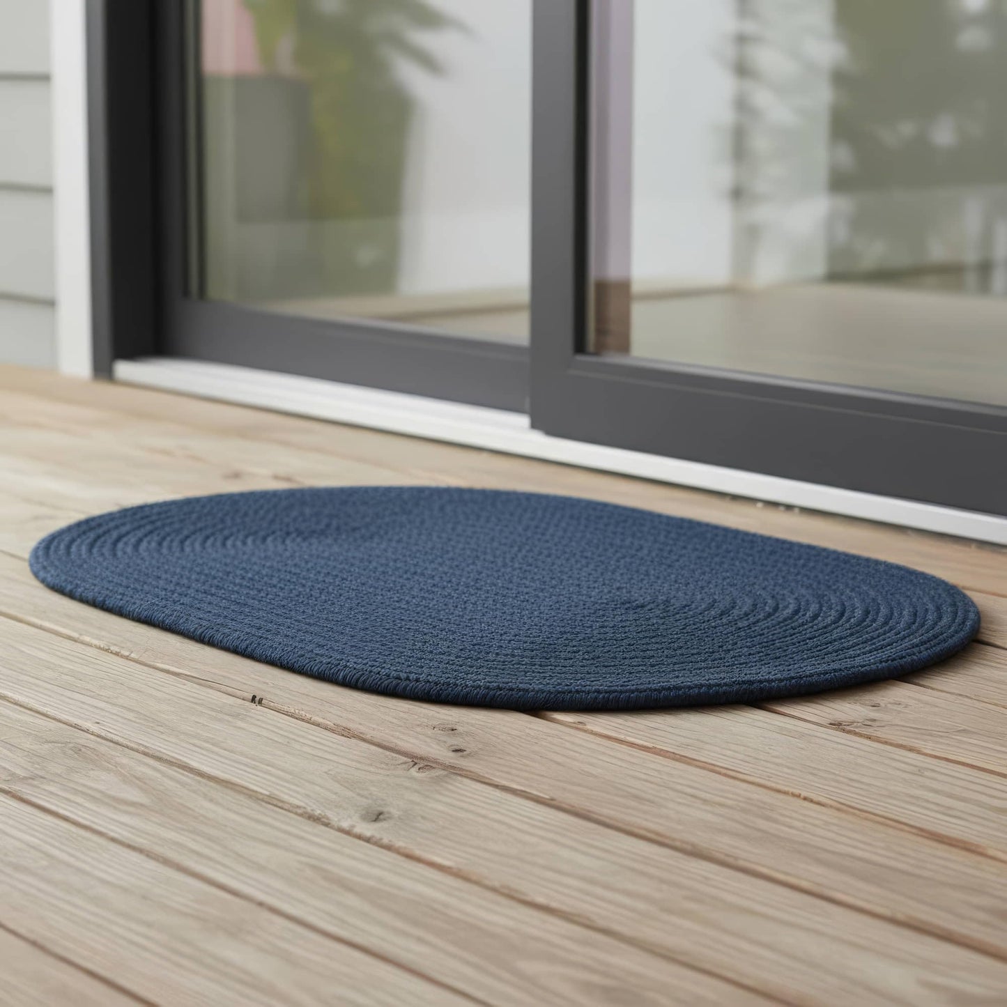 Kitchen Braided Rug - Navy Blue Braided Rugs for Entryway - Reversible Indoor/Outdoor Primitive Rug - Easy Clean Bathroom Mat - Oval 2' X 3'