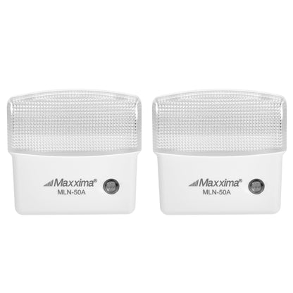 Maxxima LED Night Light with Dusk to Dawn Sensor - Featuring 25 Lumens, Plug in, Ideal for Bedrooms, Bathrooms, Basements, Hallways, and Senior Living, Cool Light - 2 Pack